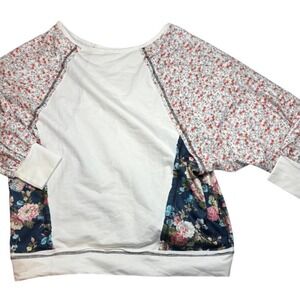Womens Floral Patchwork Sweatshirt Long Sleeve Round Neck Pullover Large Boho